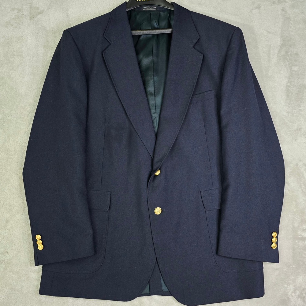 Vintage David Taylor Navy Blazer Sport Coat 46L Brass Buttons‎ 2-Button 1990s